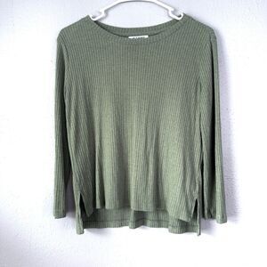 Old Navy Olive Army Green Rayon Knit Top Basic Long Sleeve Shirt L 10-12y